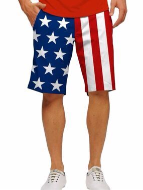 LOUDMOUTH GOLF Heritage Stars & Stripes Shorts Red White Blue Size 36